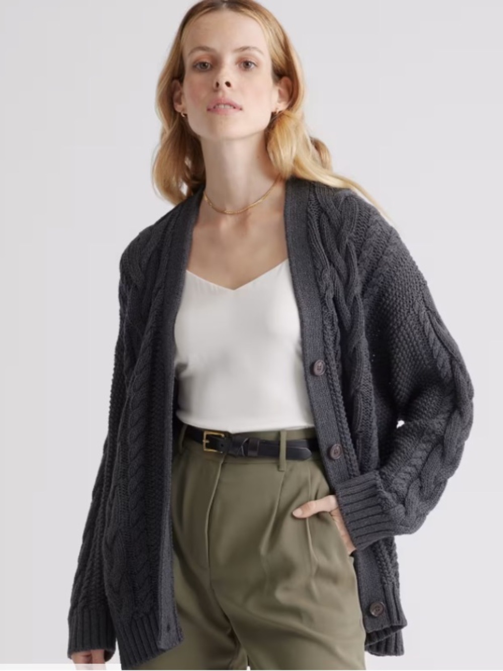 Quince 100% Organic Cotton Oversized Cable Cardigan